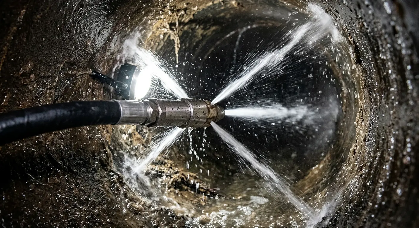 High-pressure hydro jetting nozzle cleaning sewer pipe for Sewer Cleanout in Spring Valley